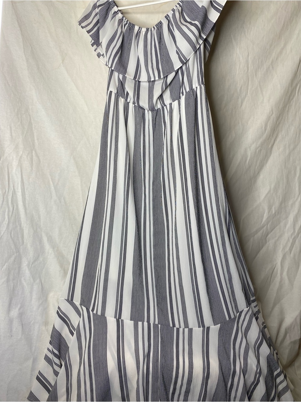 Maurices White & Gray Striped Off-Shoulder Maxi Dress